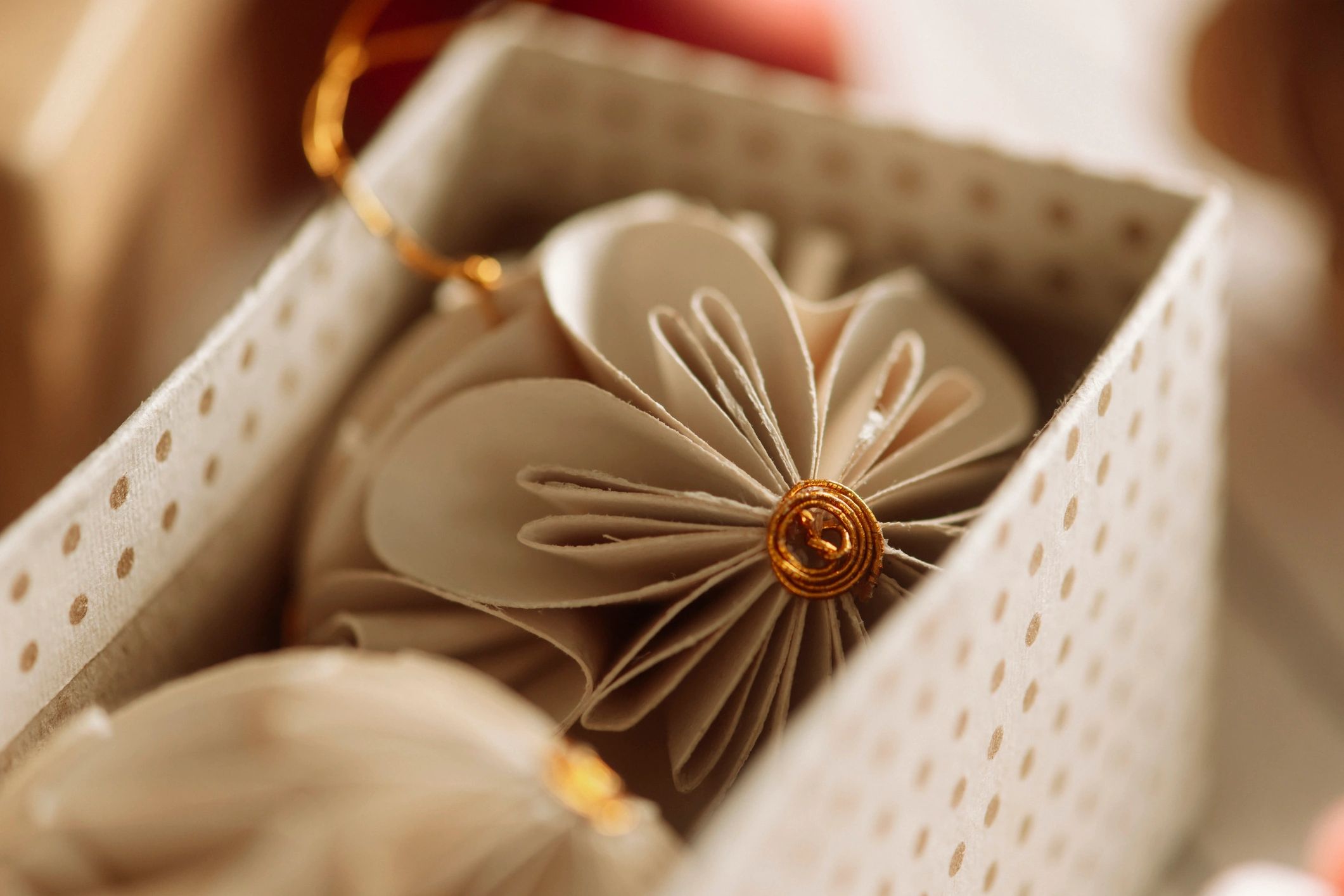 Decorative handmade gift items arranged on a table