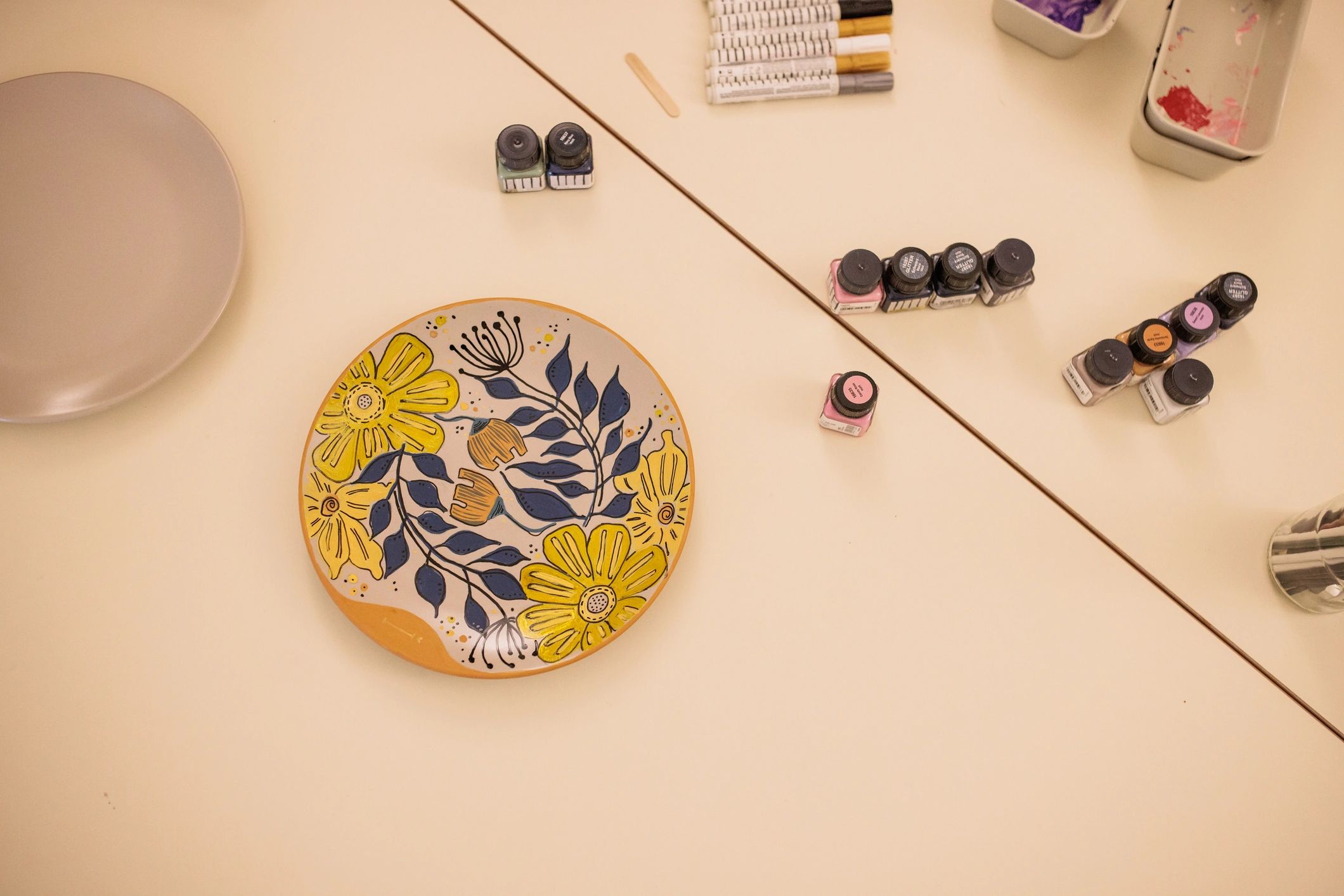 Handcrafted decorative item in a creative studio